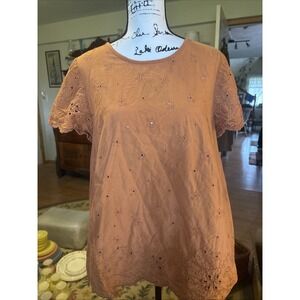 Lane Bryant Adobe Brown 18/20 Short Flutter Sleeve Eyelet Top Shirt Blouse